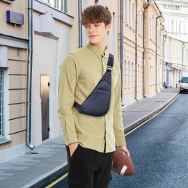 FOLOVEYA Sling Bag for Men Waterproof Slim Chest Bag Practical Crossbody Shoulder Bag with Multi-pocket Lightweight Anti-theft for Hiking Cycling Travel Outdoor Sports Polyester Left Shoulder Blue