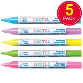 Baker Ross AT479 Paint Pens Acrylic Pastel Marker Set, Art and Craft Supplies-Pink, Blue, Purple, Yellow and Green (5 Pack), Assorted, 5 Count (Pack of 1)