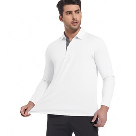 SAMERM Men's Golf Shirts Long Sleeve Casual Polo Shirts for Men Moisture Wicking UPF 50+ Lightweight Workwear Office，White，M