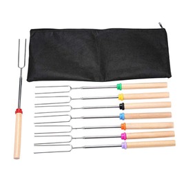 Roasting Sticks Marshmallow Roasting Sticks 32 Inch Stainless Steel Extendable BBQ Forks with Coloured Wooden Handle for Campfire Fire Pit Cooking (Set of 8)