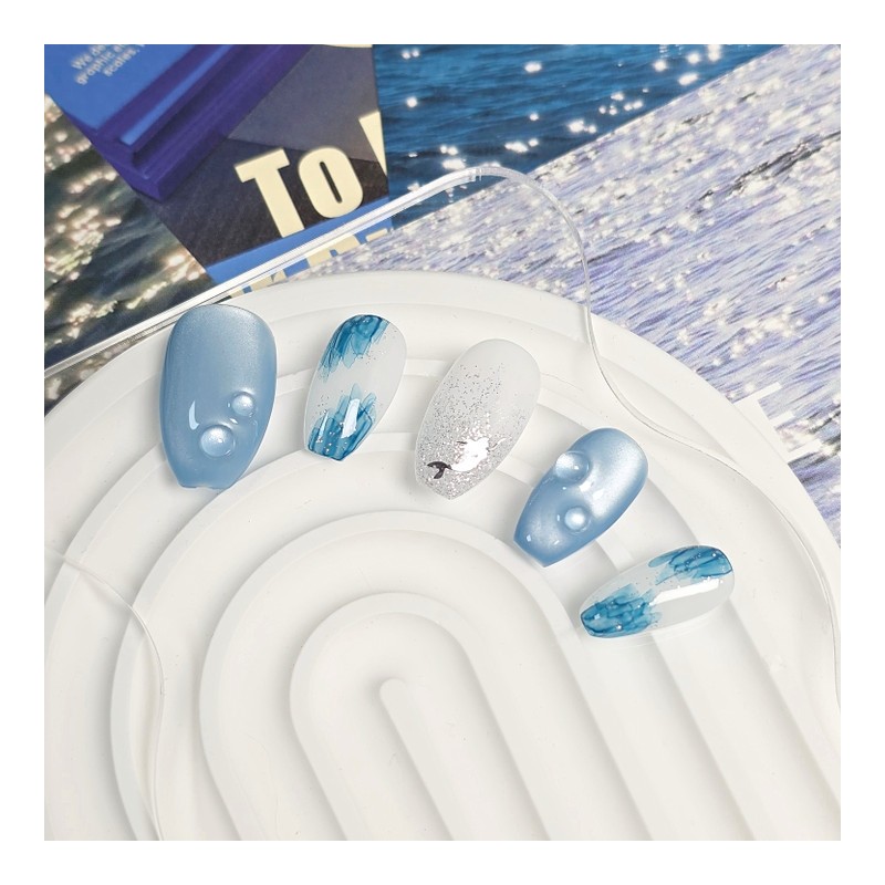 Deep Blue Mermaid Nail Tips - Almond / 딥 블루