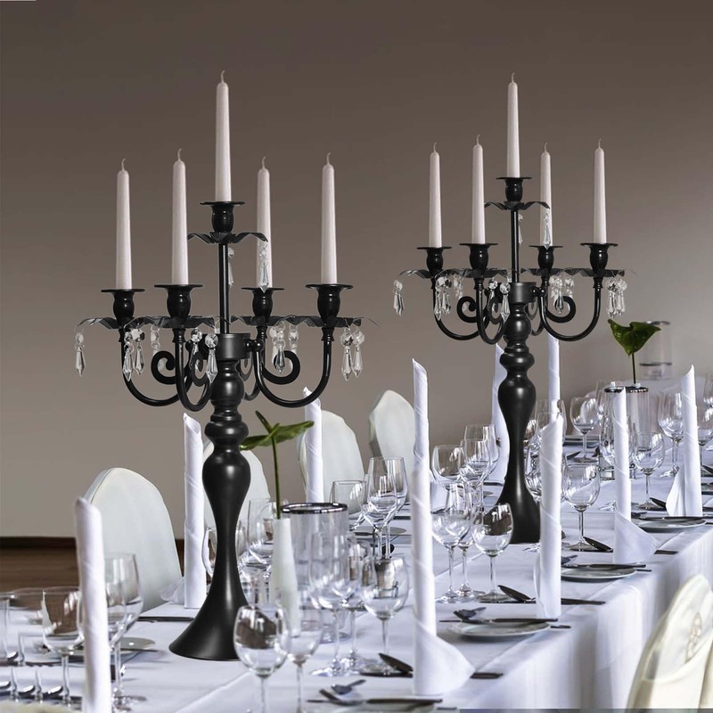 20''Tall Black Crystal Pendant Taper Candle Holders/Stylish Candle Stands/Candlesticks Holder/Candelabra