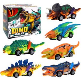 LONANDY Dinosaurio Juguetes para Niños, 6 Piezas Carritos Juguetes para Niño, Juguete de Dinosaurios Deslizantes, Carro de Dinosaurio Regalos para Niños y Niñas de 2 3 4 5 6 7 Años