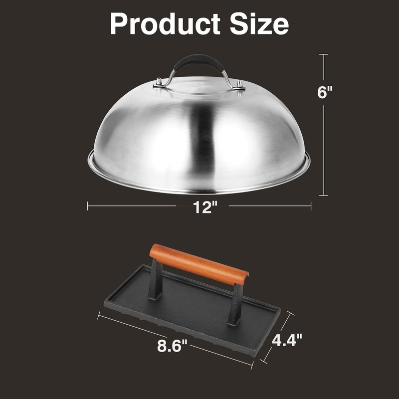 SHINESTAR Cast Iron Griddle Press with 12-Inch Melting Dome for