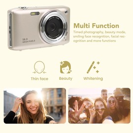 Digital Camera, FHD 58MP 4K Digital Point and Shoot Camera with 2.88 Inch Screen, 16X Zoom, Timed Selfie, Tripod Screw Mount, Anti Shaking (Gold)
