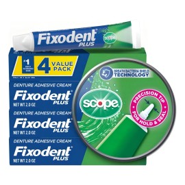 4 Pack Fixodent Plus Crema Adhesiva Dental C/ Sabor Scope
