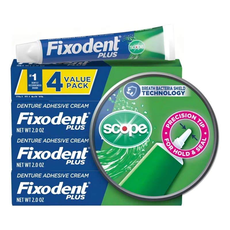4 Pack Fixodent Plus Crema Adhesiva Dental C/ Sabor Scope