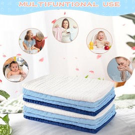 Buryeah 20 Pcs Large 20 x 10 Inch Burp Cloths Multi Colors Washcloths Baby Burping Cloth Diapers 6 Absorbent Layers Face Towels (Cool Colors)