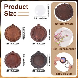 4 Pieces Flat Round Wooden Tray Pendants with Glass Cabochon Gemstones Photo Keepsake DIY Jewellery Making Kit for DIY Keepsake Photo Locket Necklaces Gift Jewellery Making
