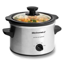 Elite Gourmet 1.5 Quart Stainless Steel Mini Slow Cooker with Adjustable Sett...