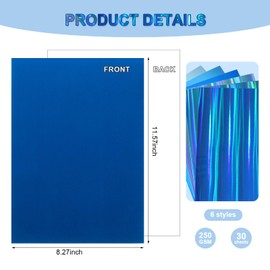 30-Sheet Blue Series Metallic Holographic Cardstock Pack (8.27" x 11.57"), 250 GSM, 6 Blue Designs, Suitable for Arts and Crafts, Card DIY, Party Decorations, Scrapbook Supplies