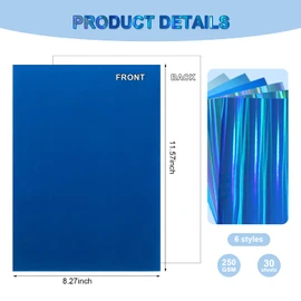 30-Sheet Blue Series Metallic Holographic Cardstock Pack (8.27" x 11.57"), 250 GSM, 6 Blue Designs, Suitable for Arts and Crafts, Card DIY, Party Decorations, Scrapbook Supplies
