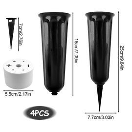 TOPBELIEF Pack of 4 Grave Vases with Ground Spike, Grave Vase, Graveyard Vase, Memorial Vases for Graves, Grave Vases, Grave Vase Insert, Flower Vase for Grave, Lawn, Yard, Garden Decoration (Black)