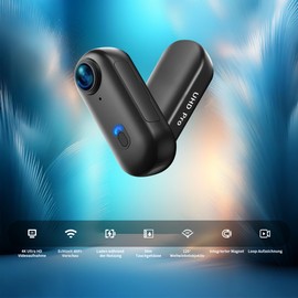 NinjaCam Mini Action Cam 4K WiFi, Magnetic Mini Body Camera, Helmet Camera, Motorcycle, Sports Camera, Waterproof up to 30 m, Pet Camera, Portable Wireless Action Camera for Outdoor Sports, Black