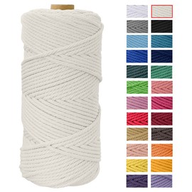 Macrame Cord 4mm x 109 Yards, JeogYong Thick Natural Cotton Cord Yarn Thread, 4-Strand Twisted Spool Twine String Cotton Rope for DIY Crafts, Wall Hangings, Plant Hangers, Home Decorations (Natural)
