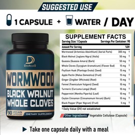 DEDICAD 12in1 Wormwood Black Walnut Clove Capsules - Immune, and Mood Support - 3 Month Supply - 90 Vegan Capsules