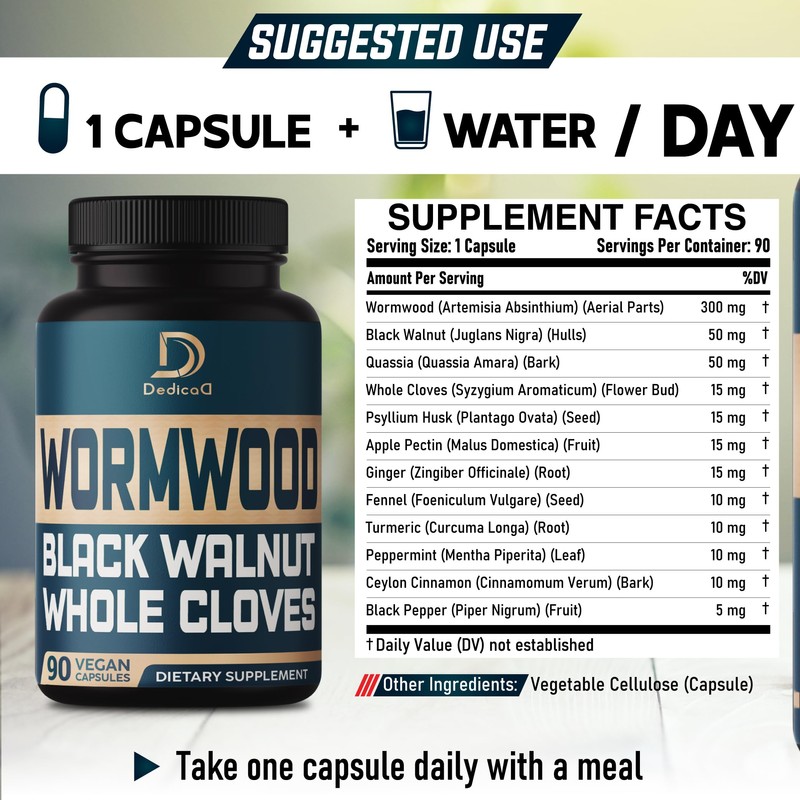 DEDICAD 12in1 Wormwood Black Walnut Clove Capsules - Immune, and