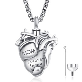 ADMETUS Cremation Jewelry for Human Ashes Sterling Silver Urn Ash Necklace Anatomical Heart Keepsake Pendant Jewelry Memorial Gifts for Loss of Mom