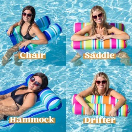 2 Pack Inflatable Pool Float Hammock, Multi Purpose Swimming Raft, Water Lounges, Pool Accessories (Saddle, Lounge Chair, Hammock, Drifter), Beach, Outdoor