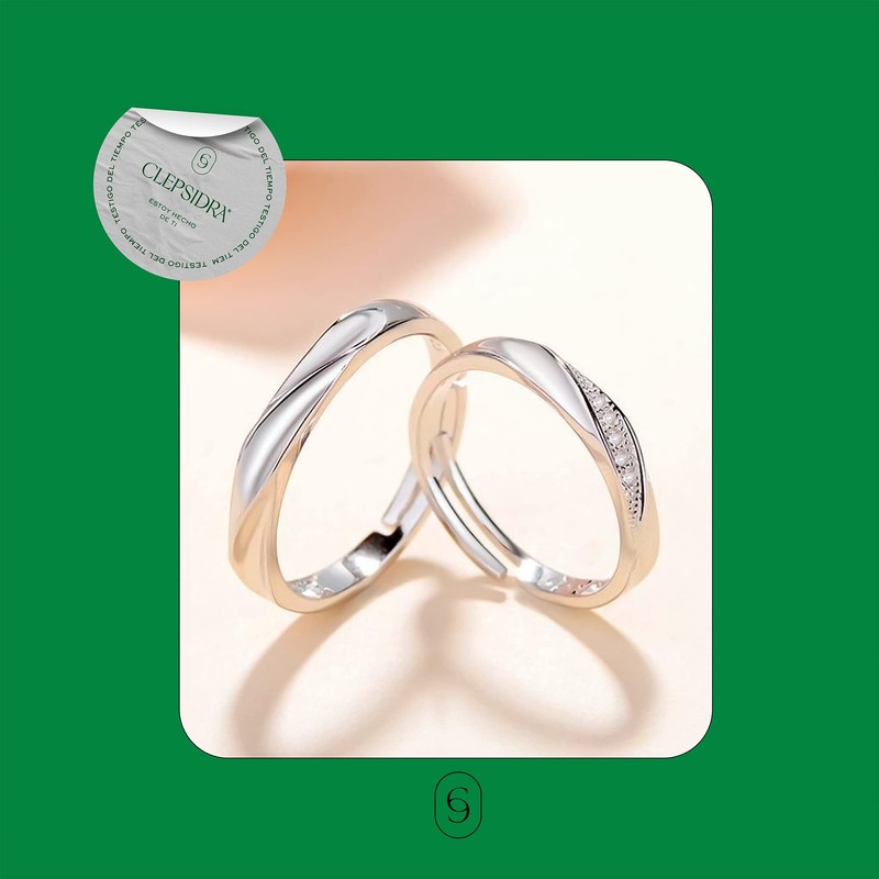 Clepsidra® Set 2 Anillos de compromiso unisex de Acero inoxidable.