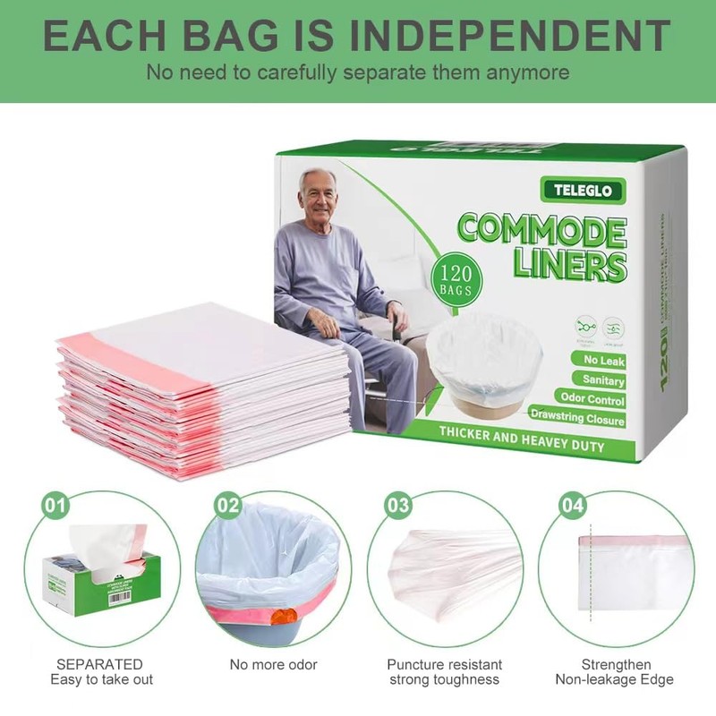 Commode Liners 120PCS Bedside Commode Liners Disposable-Portable Toilet Bags for