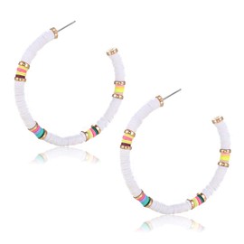 NVENF Clay Bead Hoop Earrings for Women (White)