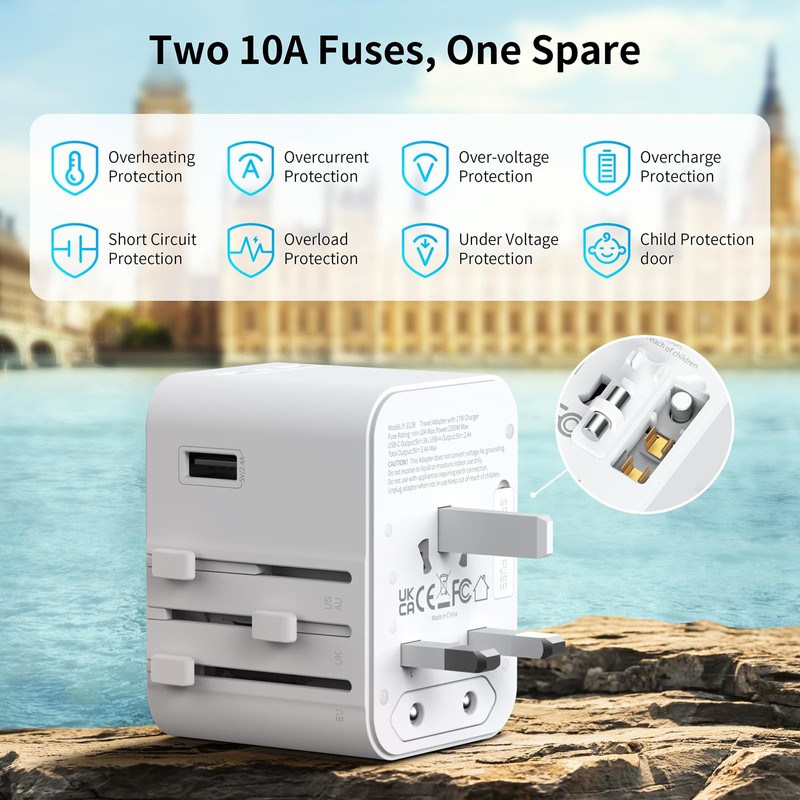 Travel Adapter Worldwide, Universal Travel Plug with 2 USB A