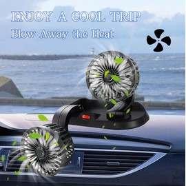 SevenTwoFive Dual Head Car Fan - 2 Speed Powerful Cooling for Dashboard, SUV, Truck, RV, USB Powered & 360° Rotatable