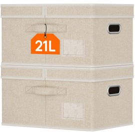 Lifewit Medium Storage Bins with Lids, Fabric Foldable Storage Boxes with Handles, Decorative Closet Organizer, Stackable Cube Baskets Container for Bedroom, Office, Nursery, 2 Packs, Beige