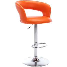 Brage Living Wide Bar Stool, Modern PU Leather Swivel Adjustable Barstool with Hollow Back and Arms, Upholstered Airlift Counter Height Bar Chair for Kitchen Dining (Orange)