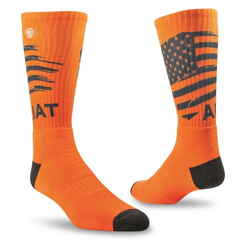 ARIAT Graphic Crew Socks, 2 Pairs Gray/Orange XL