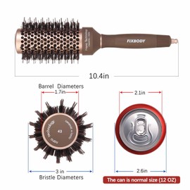 FIXBODY Hair Brush, Round Brush for Blow Drying, Curling, Styling, Nano Thermal Ceramic & Ionic Tech, Boar Bristle, Volume & Shine, Brown (3 Inch, 1.7 Inch Barrel)