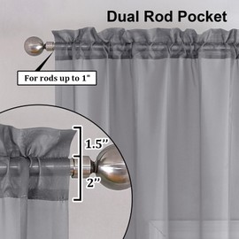 Lecloud Charcoal Grey Sheer Curtains 63 Inch Length 2 Panels Set, Light Filtering Solid Voile Sheer Curtains for Bedroom, Modern Light & Airy Window Curtains for Living Room, 42" Wx63 L Inches