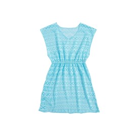 Milumia Girl's Eyelet Hollow Beach Coverups Swimsuit Swimwear Cover Up Blue Solid 8 Years