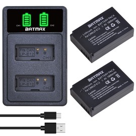 Batmax 2Pcs LP-E12 Battery + USB LCD Dual Charger with Type C Port for Canon EOS-M, EOS M2, EOS M10, EOS M100, EOS M200, SX70 HS, Rebel SL1, EOS M50, EOS M50 Mark II, Digital Cameras