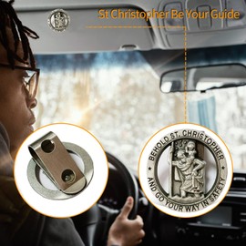 ANOWVI Saint Christopher Medal for Car, Visor Clips for Cars, St Christopher Medal for Car Visor, Gift for Drivers, Car Travel Accessories for Long Trips Families, Friends