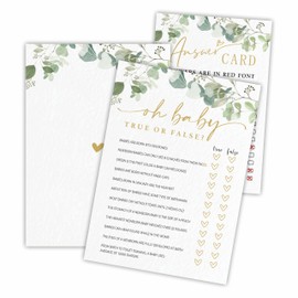 Oh Baby, True Or False Baby Shower Game Cards - Golden Greenery - 30 Double-Sided Fill In Style Game Cards With Answer Card, Gender Reveal, Baby Announcement, Party Games & Activity - D11