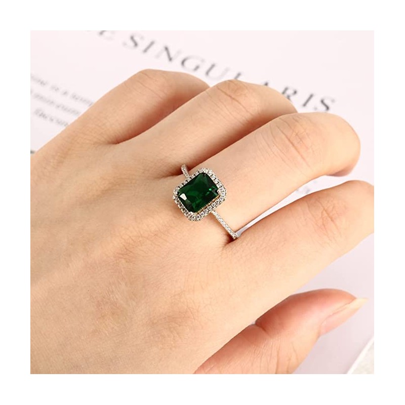 Bonlavie Women's 3.6ct Emerald Cut 8x6mm Green Emerald Solid 925