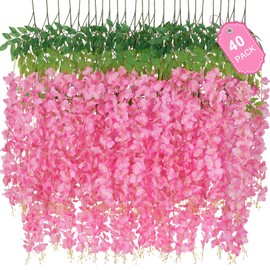 40 Pack Wisteria Hanging Flowers,Hanging Flowers,Fake Wisteria, Hanging Flowers for Decoration,Artificial Flowers,Vines for Bedroom, Wisteria for Wedding Decorations for Home Party(3.6 Ft/Pcs, Pink)