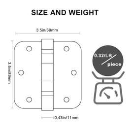 6 Pack 3.5'' Ball Bearing Door Hinges, 3.5in x 3.5in Stainless Steel Door Hinges with 5/8 inch Radius Corner for Exterior & Interior Doors (Black)