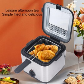 Stainless Steel Electric Fryer, Electric Deep Fryer Lid 1000W 2.5L 80-190? for Onion (US Plug 110V)