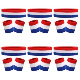 18 Pieces Sweatbands (Headband/Wristband Set), Sports Sweatband Headband Wrist Sweat Band Set for Athletic Men and Women Working Out, 80's Costume Party