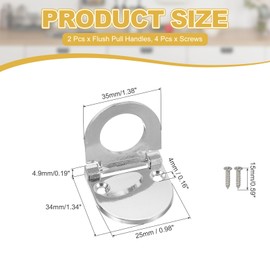 PATIKIL 1.4 Inch (35mm) Flush Ring Pull 2 Pcs Low Profile Drawer Pull Zinc Alloy Flip Drawer Handle with Screws for Furniture Closets Dressers, Brushed Silver