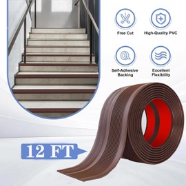 Stair Nosing 12Ft - Brown Rubber Stair Edge Protector - Vinyl Stair Nose Molding - Stair Nose Edge Trim for Steps - for Indoor and Outdoor - Non Slip and Waterproof