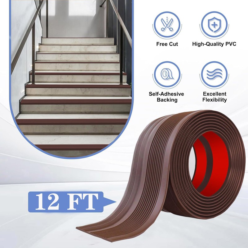 Stair Nosing 12Ft - Brown Rubber Stair Edge Protector -