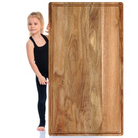 Teenyyou 32 x 18 Large Acacia Wood Cutting Boards for Kitchen Wooden Cutting Board with Juice Groove Extra Large Serving Platter Carving Tray for Meat Cheese(Black)