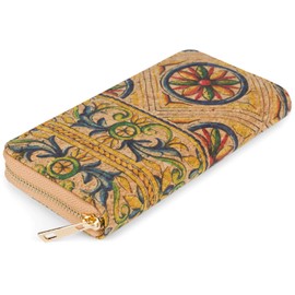 styleBREAKER 02040138 Women's Cork Purse with Colourful Pattern Print in Ethnic Look, Zip, Blau-gelb-grün