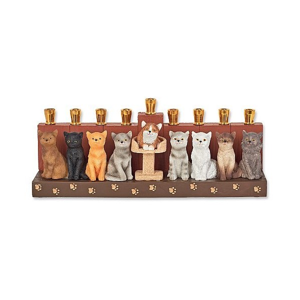 Aviv Judaica Candle Menorah Cat Design by Jessica Sporn