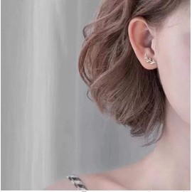 925 Sterling Silver Olive Leaf Ear Climber Simple Minimal Ear Crawler Stud Earring Asymmetrical Jewelry for Women(Ear Cuff Earrings)