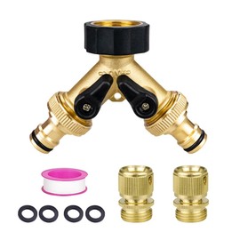 TMOK Garden Hose Splitter 2 Way, Heavy Duty Brass Connector Tap Splitter, Y Splitter 2 Valves And Outdoor Faucet with 4 Extra Rubber Washers